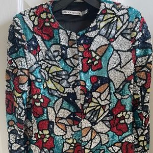 Alice + Olivia Rory Turquoise Sequin Jacket